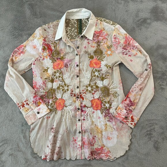 Aratta Silent Journey Tops - Aratta Silent Journey The Thought Of You Blouse Top Shirt XS Embroidered Sequin